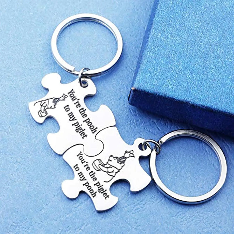 Best Friends Keychain Set Friendship Gift Winnie The Pooh Piglet Gift Winnie The Pooh Jewelry Puzzle Keychain Couple Gifts