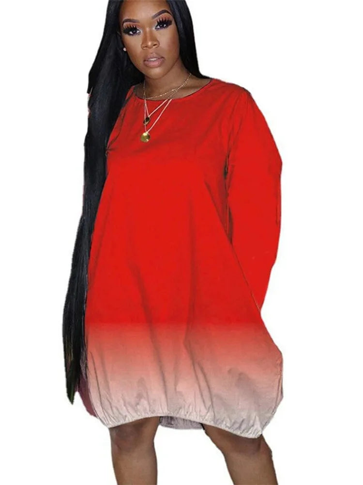 New XL Plus Size Women's Clothing from Europe and America; Casual Gradient Long Sleeve Dress