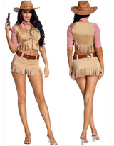 Sexy Women Cowgirl Costume Adult Party dress Crop Top Tassel Skrit Halloween American Western Cosplay Outfit
