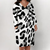 Plus Size Cow Print Dress for Women XL-6XL, V-Neck Animal Print Dress, Bold Black & White Design for Casual & Everyday Wear