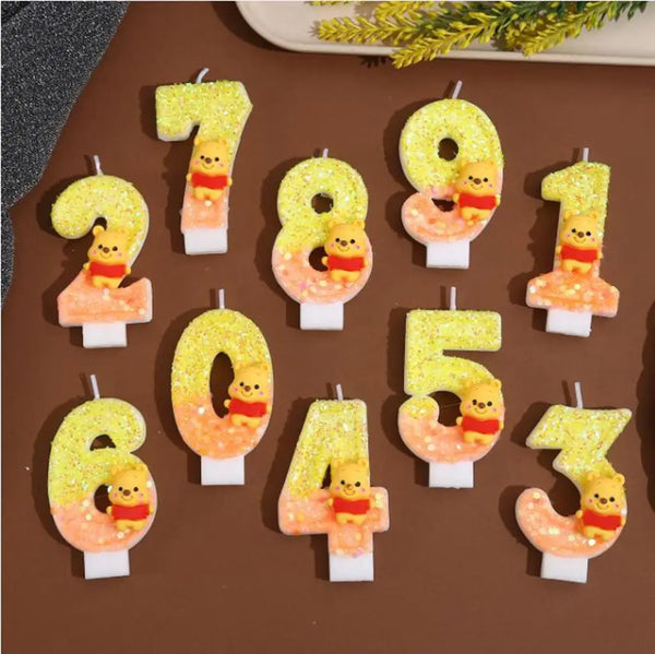 Winnie the Pooh Baby Candle Happy Birthday Number 0-9 Candles Cartoon Cake Cupcake Topper Party Decoration Supplies DIY Gifts