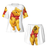 Custom Winnie The Pooh Pajama Sets Womens 2 Piece Short Sleeve Pjs Shorts Sleepwear