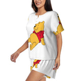 Custom Winnie The Pooh Pajama Sets Womens 2 Piece Short Sleeve Pjs Shorts Sleepwear
