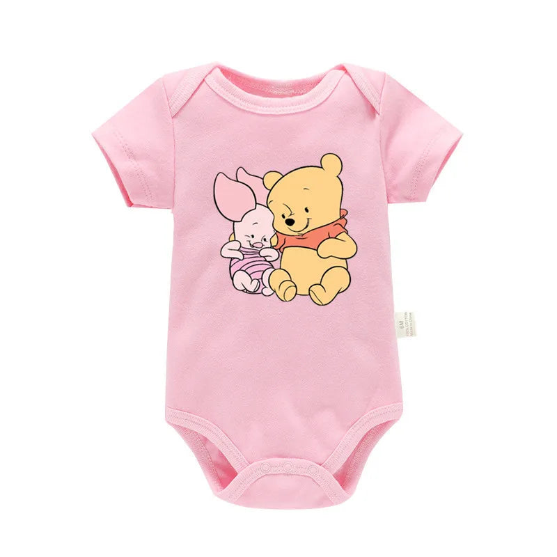 Cute Winnie the Pooh Bear Cartoon Toddler Jumpsuit Baby Girl Boy Black Cotton Clothes Kawaii Summer Newborn Baby Romper