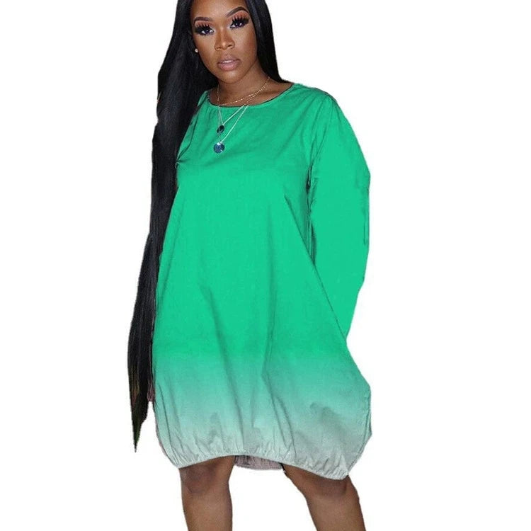 New XL Plus Size Women's Clothing from Europe and America; Casual Gradient Long Sleeve Dress