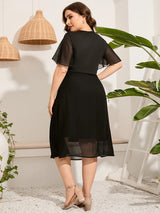 5XL Plus Size Casual Dress Woman 2024 Summer Female V Neck Short Sleeve Sequined Waist Elegant Party Dress Black Long Dresses