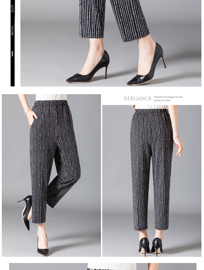 XL-8XL Plus Size Women Harem Pants Casual Elastic High Waist Pants Print Middle Aged Women Loose Straight Pants Mom Trousers