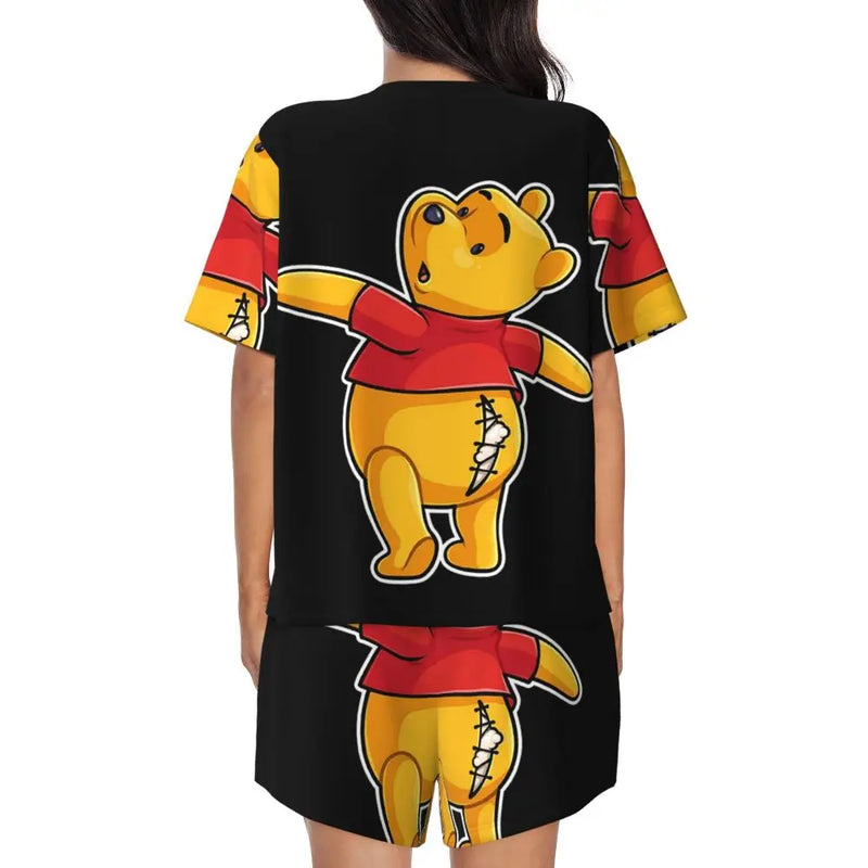 Custom Winnie The Pooh Pajama Sets Womens 2 Piece Short Sleeve Pjs Shorts Sleepwear