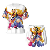 Custom Winnie The Pooh Pajama Sets Womens 2 Piece Short Sleeve Pjs Shorts Sleepwear