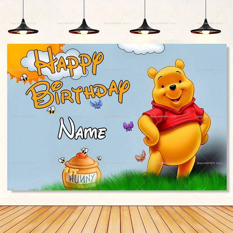Custom Cartoon Winnie the Pooh Photography Background Personalized Name Children Birthday Decoration Party Supplies Banner