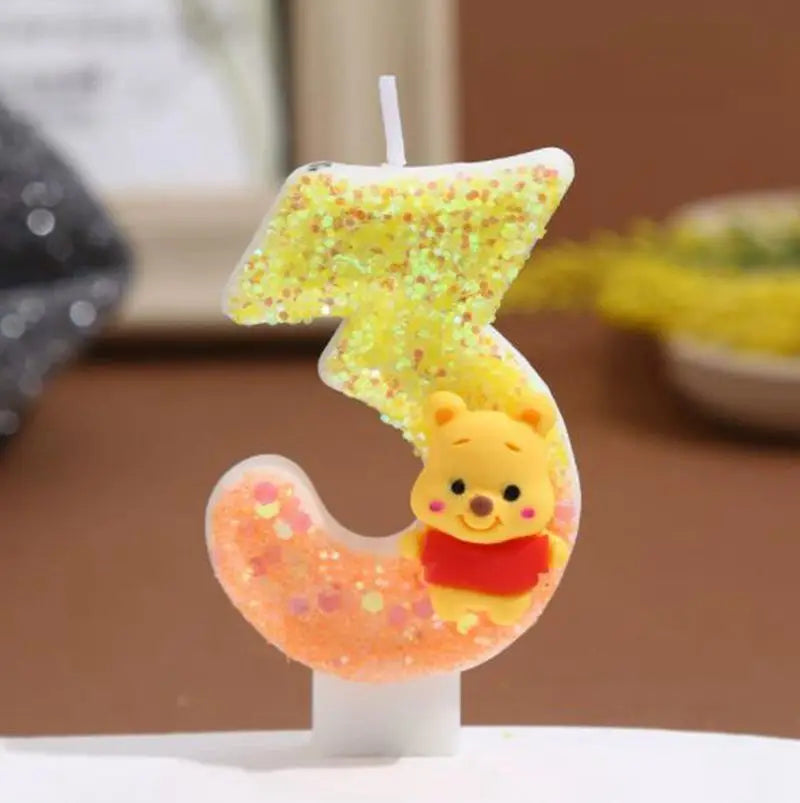 Winnie the Pooh Baby Candle Happy Birthday Number 0-9 Candles Cartoon Cake Cupcake Topper Party Decoration Supplies DIY Gifts
