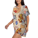 Custom Winnie The Pooh Pajama Sets Womens 2 Piece Short Sleeve Pjs Shorts Sleepwear