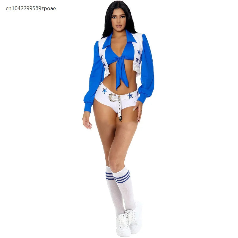 Sexy Cowboys Cheerleader Costume Women Adult High School Girl Cheerleading Sports Meeting Uniform Top Amp Shorts Set Carnival