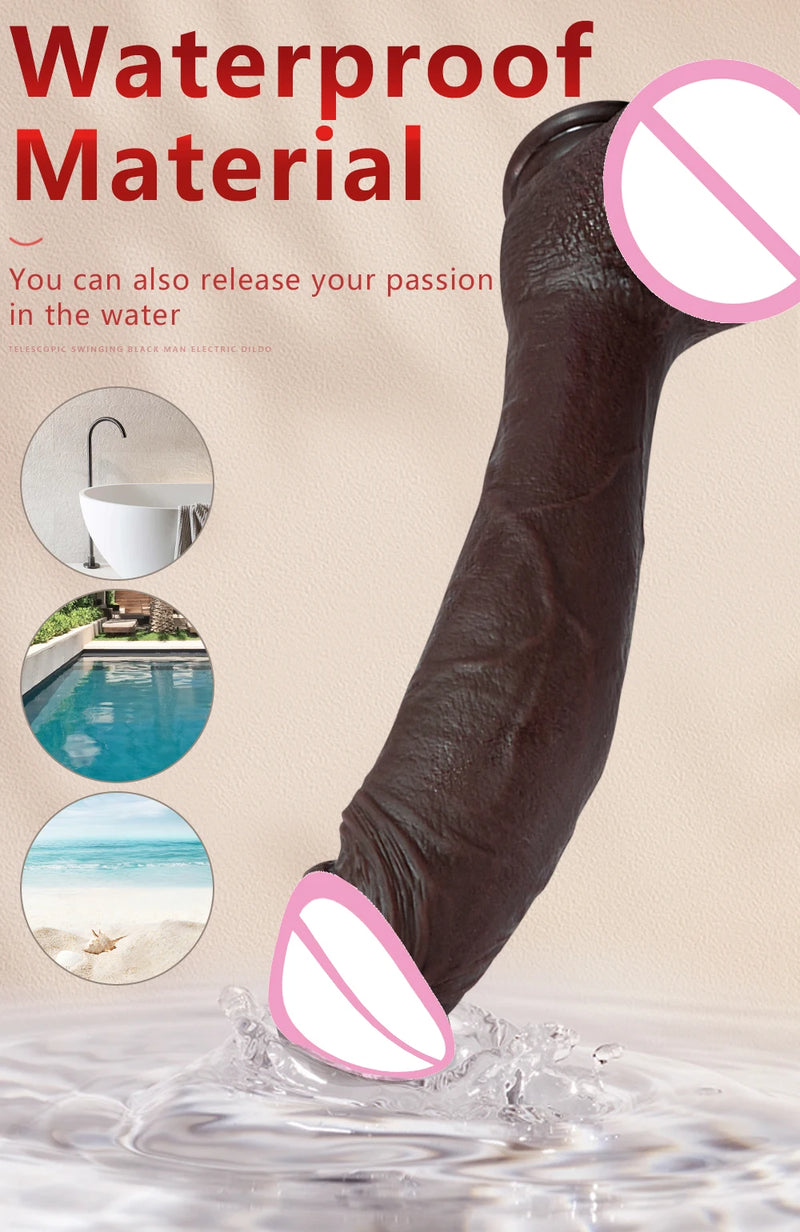 10.6in Long Realistic dildo Black vibrator penis telescopic Swing Heating silicone dildo remote control Dildo Vibrator for women