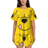 Custom Winnie The Pooh Pajama Sets Womens 2 Piece Short Sleeve Pjs Shorts Sleepwear