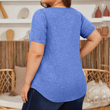 5XL Plus Size Woman Clothing Solid Color Short Sleeve T-shirt Elegant Pleated Square Neck Casual Tees Large Size Ladies Tops