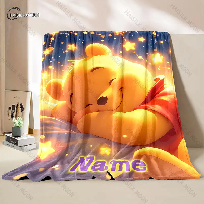 Customized Name Personalized Blanket Winnie The Pooh Printed Blanket Soft and Comfortable Home Travel Adult and Warm Blanket