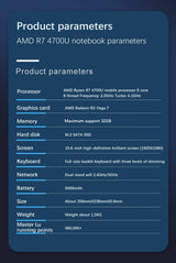 Ultrabook Laptop 15.6 inch AMD R7 4700U Backlit Keyboard Windows11 32GB DDR4 2TB Fingerprint Unlock Gaming Laptop Computer