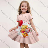 2025 MINISO New Summer Kids Girls Dress Cute Winnie the Pooh 3D Print Clothes Harajuku Short Sleeve Performance Casual Clothes