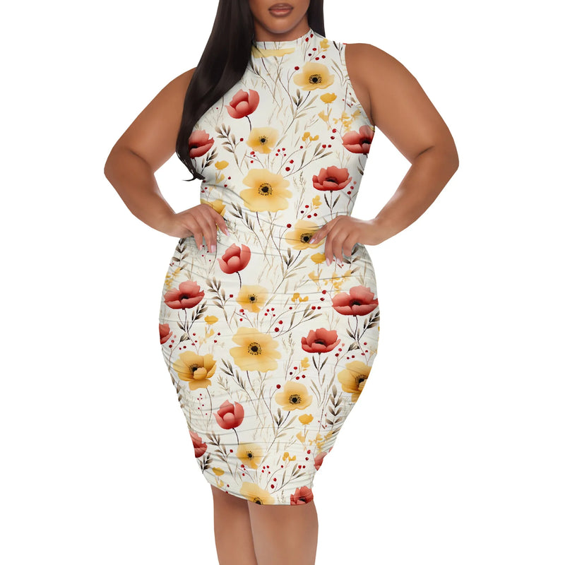 XL-6XL Plus Size Women's Elegant Floral Print Summer Bodycon Dress - Perfect for Garden Parties & Holiday Events