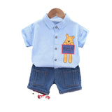 Baby Boy Clothes Winnie the Pooh Short sleeve Shirt +Denim 2pcs gentleman Clothes Toddler boys Clothing Sets