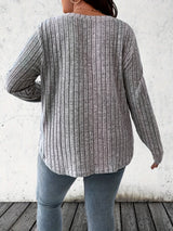 Women Fashion Plus Size 1XL-5XL Solid Ribbed T-Shirt Ladies Casual  V Neck Long Sleeve T-Shirt Women's Plus Size Clothing