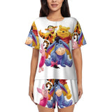 Custom Winnie The Pooh Pajama Sets Womens 2 Piece Short Sleeve Pjs Shorts Sleepwear