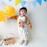 MINISO Winnie the Pooh Baby Color Matching Spring Newborn Climbing Clothes Long Sleeve Soft Cotton Kawaii Bodysuit 0-1 Years