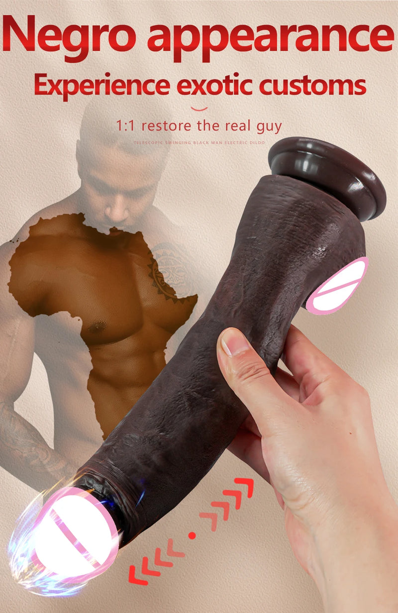 10.6in Long Realistic dildo Black vibrator penis telescopic Swing Heating silicone dildo remote control Dildo Vibrator for women