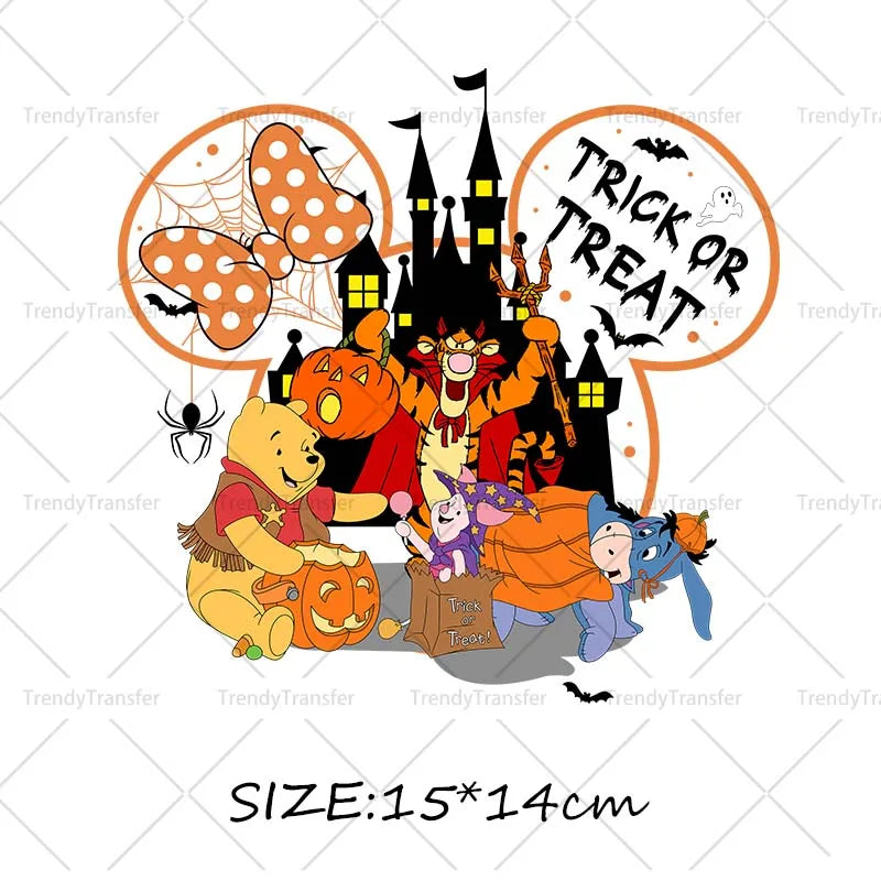 Halloween Winnie the Pooh Heat Transfer Prints for Clothes Ironing Stickers Thermal Decals on Tshirts