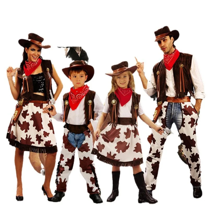 Wild West Cosplay Western Cowboy Cowgirl Costume Halloween Dress Up Clothes for Adult Kids Role Play Party Fancy Outfits Gifts