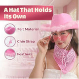 Pink Cowgirl Costume SET for Women Girl:cowboy Hat with Feathers,Space Skirt,HEART-SHAPED GLASSES, halloween accessories