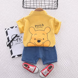 Baby Boy Clothes Winnie the Pooh Short sleeve Shirt +Denim 2pcs gentleman Clothes Toddler boys Clothing Sets