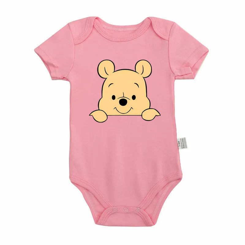 Cartoon Winnie the Pooh Print Baby Clothes Cotton Bodysuit Summer Short Sleeve Newborn Boys Girls Jumpusuit