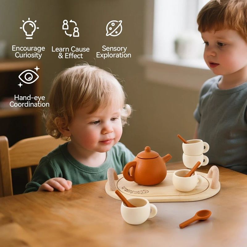 Wooden Afternoon Tea Set Toys,Early Educational Toys for Toddlers,Kitchen Accessories Afternoon Tea Party Food Play Girls Toys