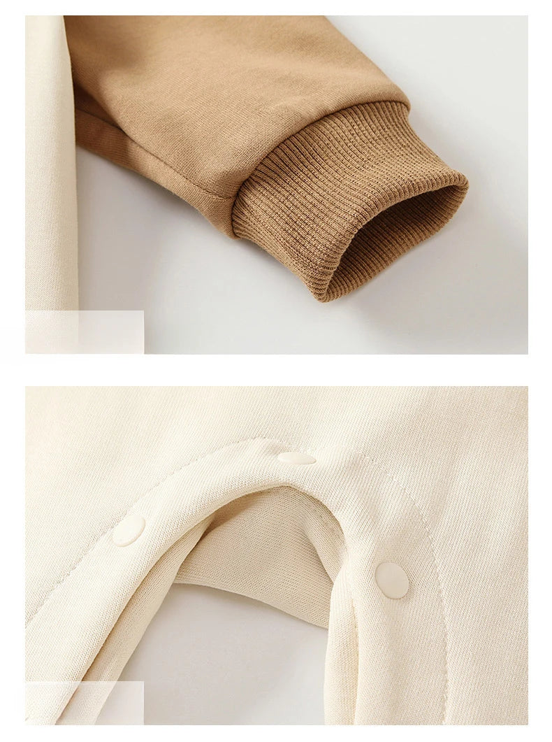 MINISO Winnie the Pooh Baby Color Matching Spring Newborn Climbing Clothes Long Sleeve Soft Cotton Kawaii Bodysuit 0-1 Years