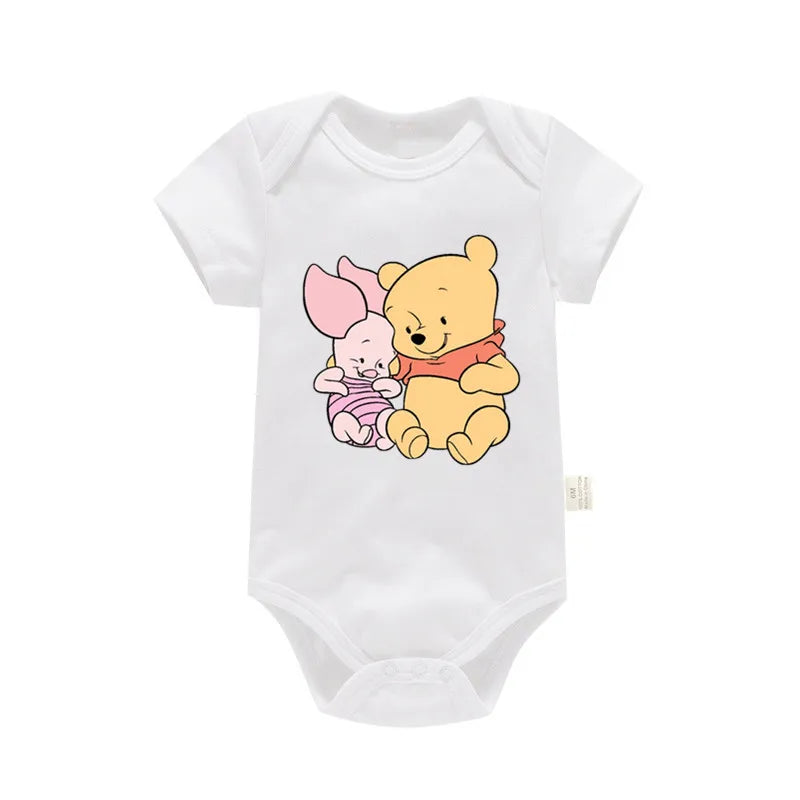 Cute Winnie the Pooh Bear Cartoon Toddler Jumpsuit Baby Girl Boy Black Cotton Clothes Kawaii Summer Newborn Baby Romper