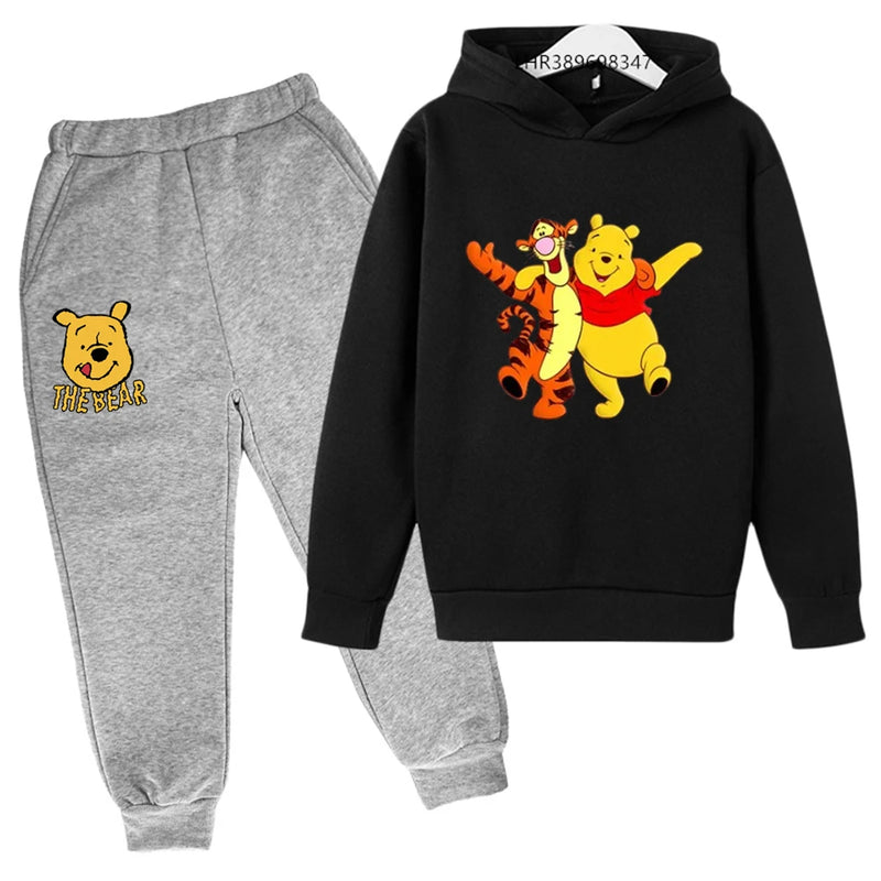 Children Hoodie Winnie the Pooh Cartoon Print Kids Set Sweatshirt +Pants Boys Girls Toddler age 3-12 Girls Clothes Pullover