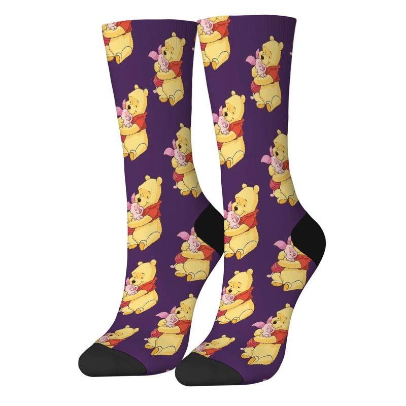 Novelty funny Winnie the Pooh print compression socks men's socks Harajuku retro soft and comfortable happy crazy party gift