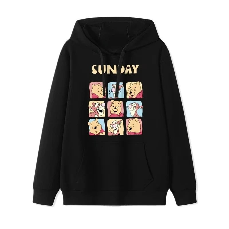 2025 Cartoon Winnie The Pooh Fashionable and Simple Women's Hoodies, Loose and Comfortable Couple Hooded Printed Hoodies