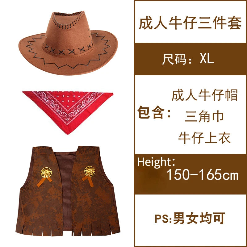 Wild West Cosplay Western Cowboy Cowgirl Costume Halloween Dress Up Clothes for Adult Kids Role Play Party Fancy Outfits Gifts