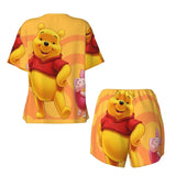 Custom Winnie The Pooh Pajama Sets Womens 2 Piece Short Sleeve Pjs Shorts Sleepwear