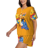 Custom Winnie The Pooh Pajama Sets Womens 2 Piece Short Sleeve Pjs Shorts Sleepwear