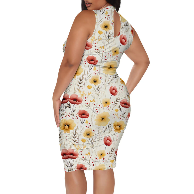 XL-6XL Plus Size Women's Elegant Floral Print Summer Bodycon Dress - Perfect for Garden Parties & Holiday Events