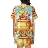Custom Winnie The Pooh Pajama Sets Womens 2 Piece Short Sleeve Pjs Shorts Sleepwear