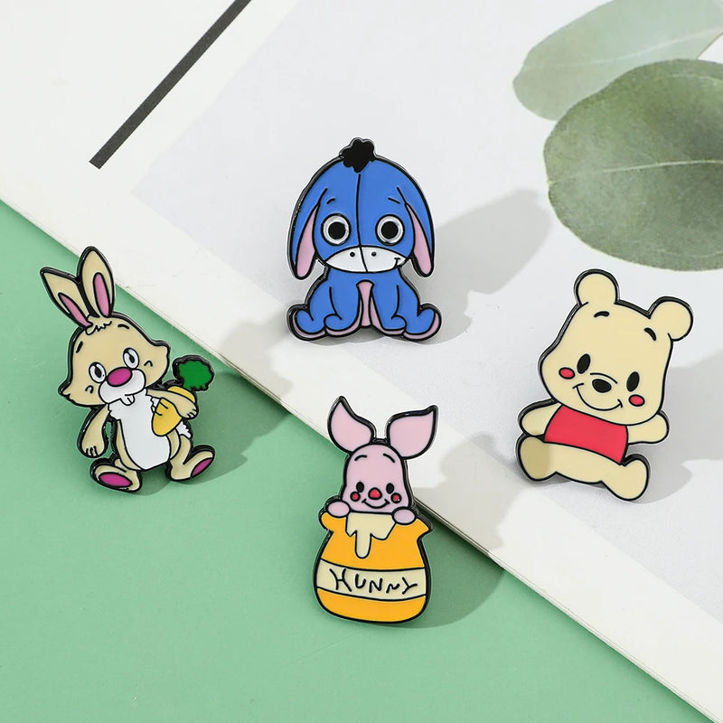 5 Pcs Cute cartoon soft Winnie the Pooh Brooch Winnie the Pooh and Tigger Metal Badges Bunny pin accessories