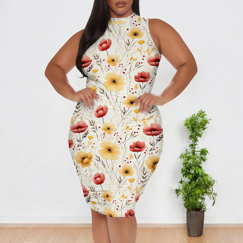 XL-6XL Plus Size Women's Elegant Floral Print Summer Bodycon Dress - Perfect for Garden Parties & Holiday Events