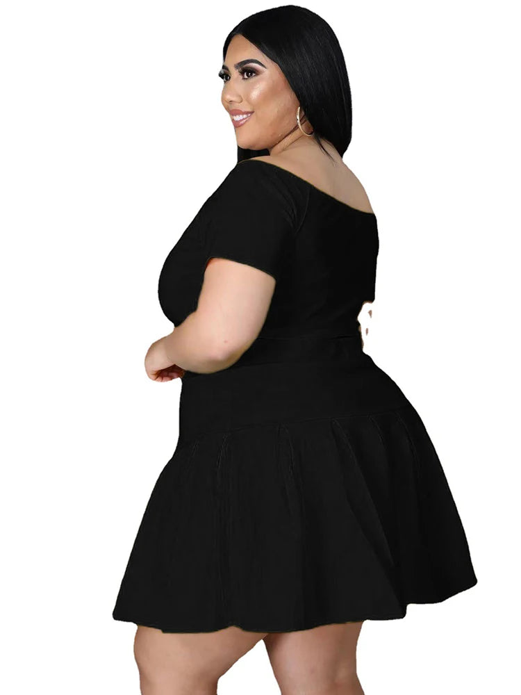 5xl Plus Size Women Clothing Wholesale Summer Outfits Crop Tops and Pleated Skirt Tracksuit Sweet Dress Suits Dropshipping