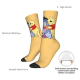 Winnie The Pooh Group Hug Socks Men Women Polyester Funny Happy Eeyore Piglet Tigger Harajuku Middle Tube Socks Gift Stockings