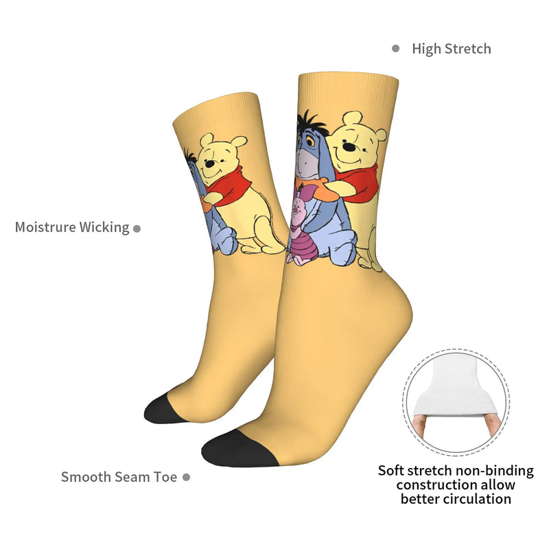 Winnie The Pooh Group Hug Socks Men Women Polyester Funny Happy Eeyore Piglet Tigger Harajuku Middle Tube Socks Gift Stockings
